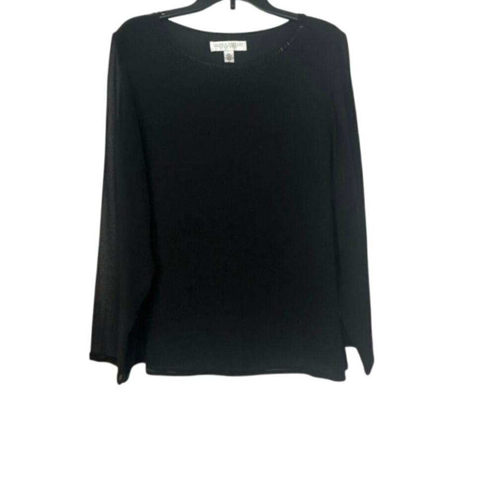 Valerie Stevens Silk Beaded Tunic Blouse Black XL Vtg 90s Quiet Luxury Elegant
